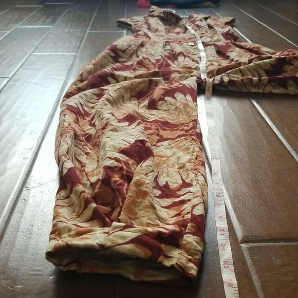 Free People Shasta Print Corduroy Shortsleeve Jumpsuit Floral Back Out Cutout - Picture 14 of 17